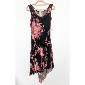 Vintage 90s Dress Asymmetrical Slip Size S Sheer‎ Floral Beaded Whimsygoth Y2K